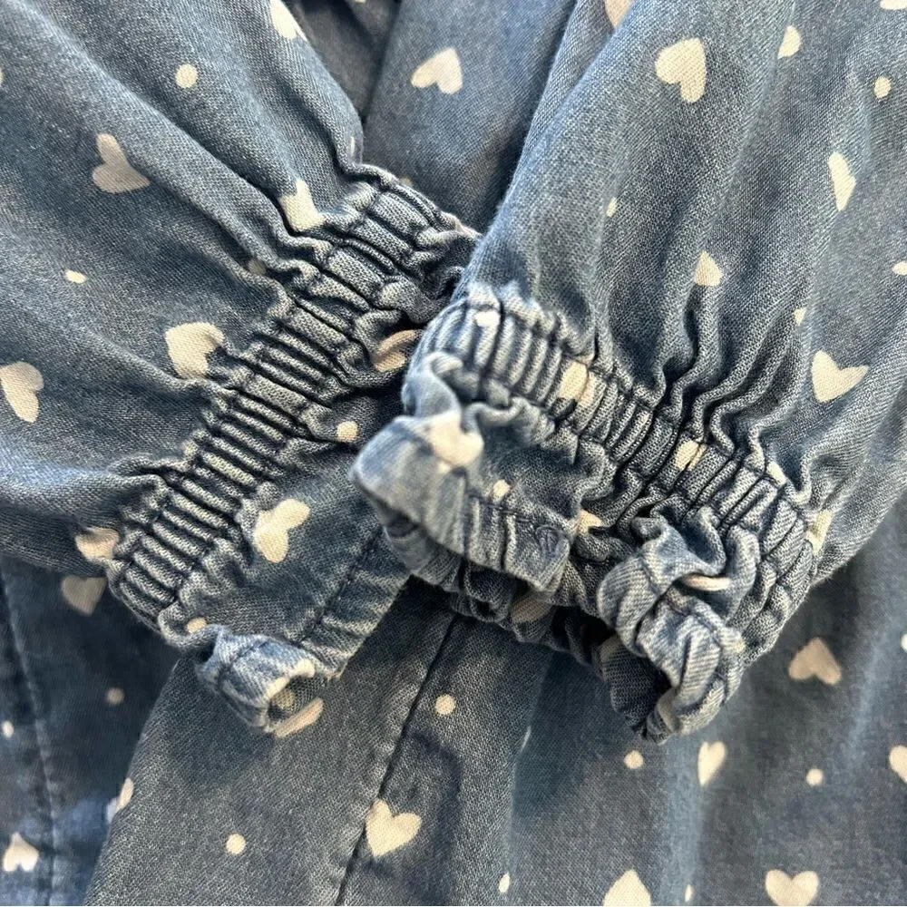 Old Navy blue denim jeans hearts print dress size 3t kids girls